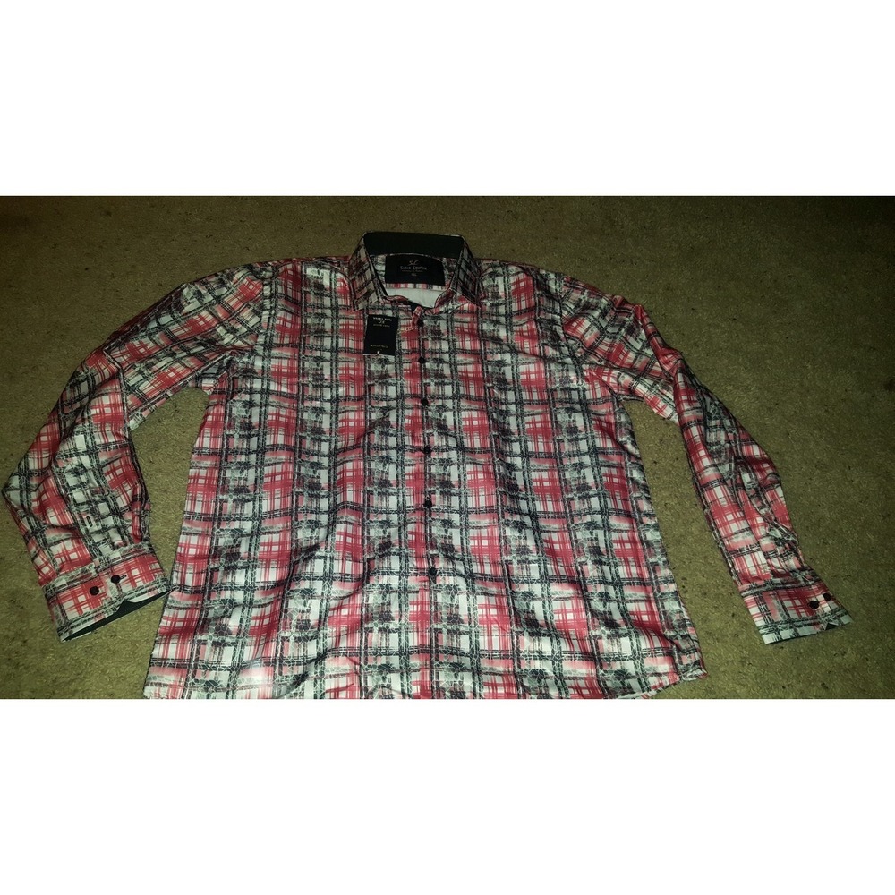 New Suslo Couture Masterpiece Men's‎ Black/White/Red Polyester Dress Shirt 4XL
